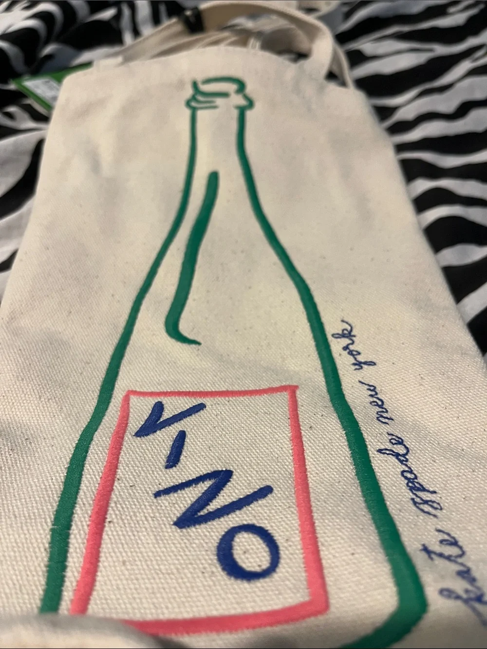 kate spade Natural Canvas Wine Bottle Crossbody Tote Bag
